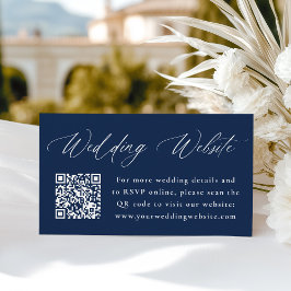 Cartão De Informações Códigos QR para Site de Casamento Navy com Caligra