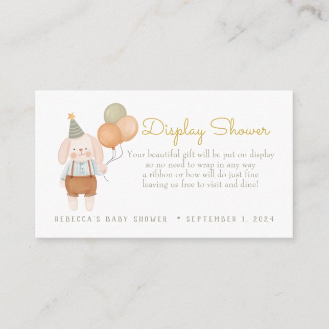 Cartão De Informações Coelhinho Rosa com Chá de Exibição de Balões (Frente)