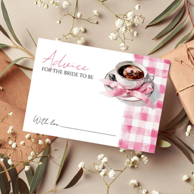 Cartão De Informações Coffee Pink Bow Bridal Shower Advice Card (Criador carregado)