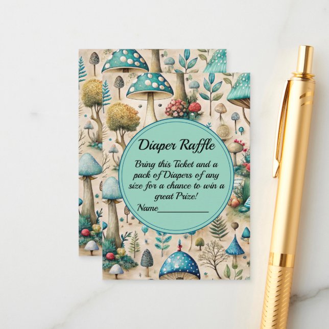 Cartão De Informações Cogumelos Fairyland Chá de fraldas Fralda Raffle (Frente/Verso In Situ)