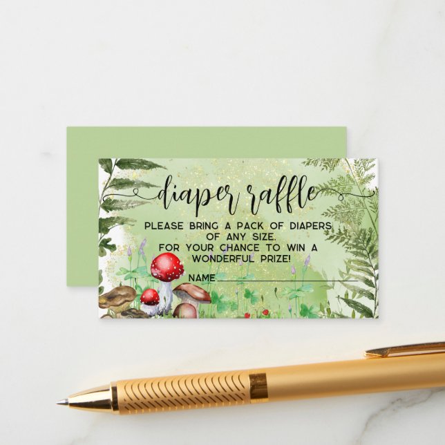 Cartão De Informações Cogumelos Florestais Verde Fralda Raffle (Frente/Verso In Situ)