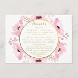 Cartão De Informações Coleção de Casamento Floral Aquarela Rosa Primaver