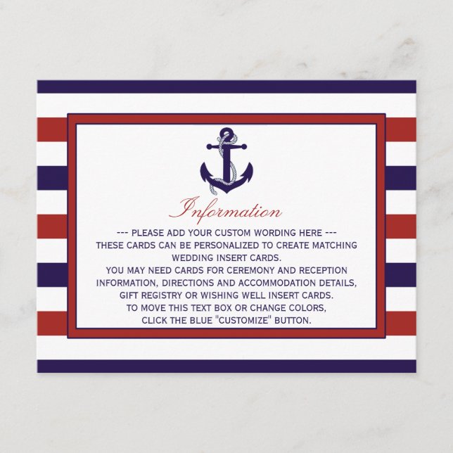 Cartão De Informações Coleção de Casamentos de Âncoras Náuticas Vermelha (Frente)