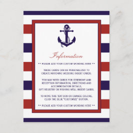 Cartão De Informações Coleção de Casamentos de Âncoras Náuticas Vermelha
