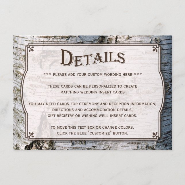 Cartão De Informações Coleção de Casamentos de Árvore de Prata Rústica (Frente)