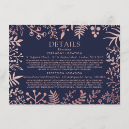 Cartão De Informações Coleção de Casamentos Florais Dourados e Marinho