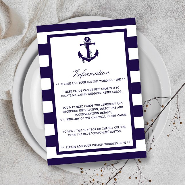 Cartão De Informações Coleção Náutica de Casamentos com Stripe de Marinh (Criador carregado)