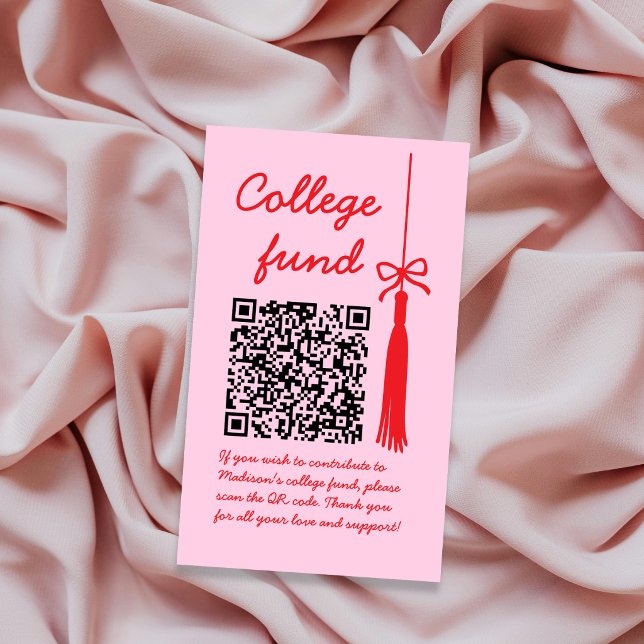 Cartão De Informações College Fund Pink & Red Gift Qr Code Graduation (College Fund Pink & Red Gift Qr Code Graduation Enclosure Card)