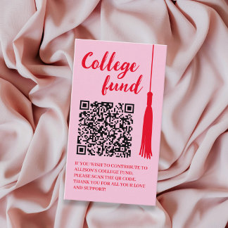 Cartão De Informações College Fund Pink & Red Tassel Qr Code Graduation