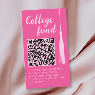 Cartão De Informações College Fund Pink Tassel Gift Qr Code Graduation
