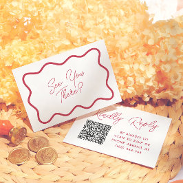 Cartão De Informações Colorful Retro Wavy Frame QR Code Wedding RSVP