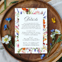 Cartão De Informações Colorful Watercolor Wildflowers Wedding Details