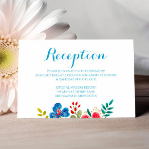 Cartão De Informações Colorida Aquarela Recepção de casamento de flor se