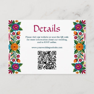 Cartão De Informações Colorido QR de Site de Noivado Floral Fiesta Mexic