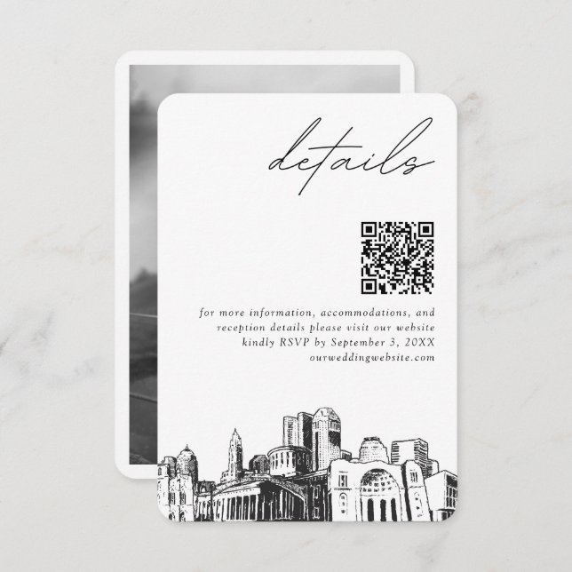 Cartão De Informações Columbus Wedding Modern Details Código QR (Frente/Verso)