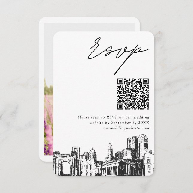 Cartão De Informações Columbus Wedding Modern RSVP Código QR (Frente/Verso)