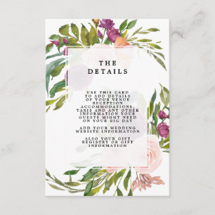 cartão de informações com detalhes de casamento de