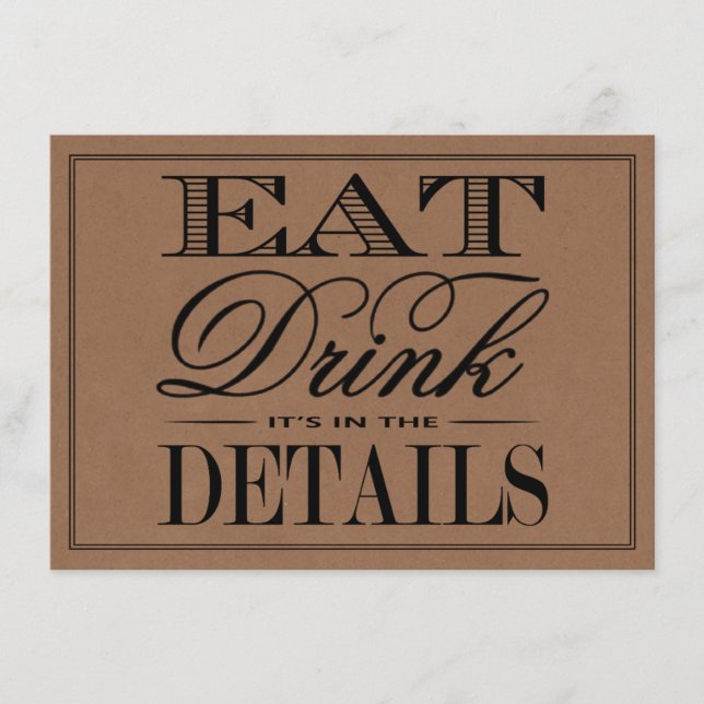 Cartão De Informações Coma, Beba & Case-se Bodas Rústicas Kraft (Frente)