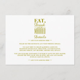 Cartão De Informações Coma, beba e seja Dourado Detalhe de Casamento