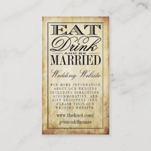 Cartão De Informações Coma, Beba & Seja Casado Site de Casamento Vintage