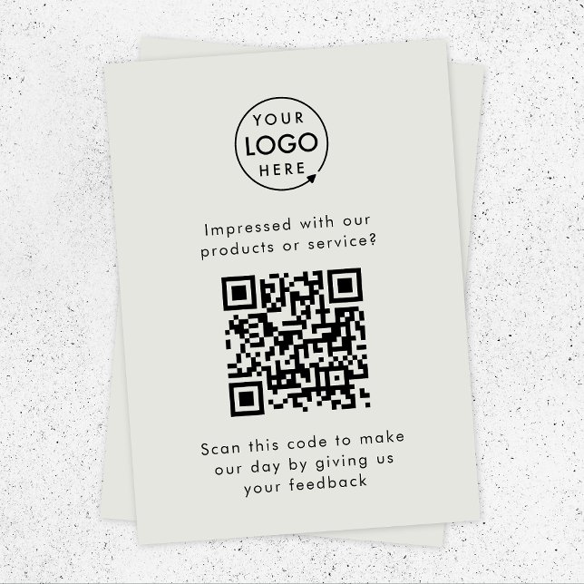 Cartão De Informações Comentários do cliente | Código QR Cinzas de Notaç (Customer feedback template with interactive QR code for small business customer retention.)
