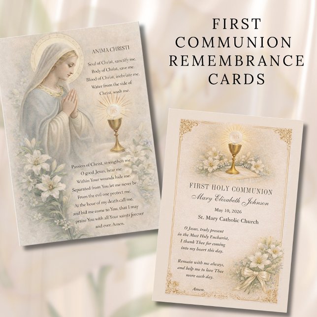 Cartão De Informações Communion Blessed Mary  Remembrance Holy Card (Criador carregado)