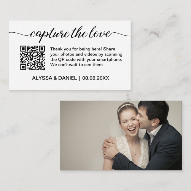 Cartão De Informações Compartilhamento de fotos de casamento com código  (Frente/Verso)
