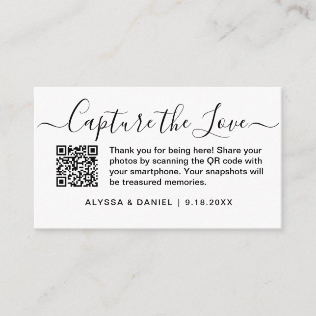 Cartão De Informações Compartilhamento de Fotos de Casamento com QR Code (Frente)