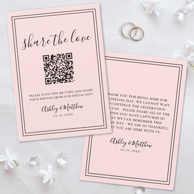 Cartão De Informações Compartilhamento de Fotos de Convidados por Código (QR Code Guest Photo Sharing Blush Pink Wedding Enclosure Card)