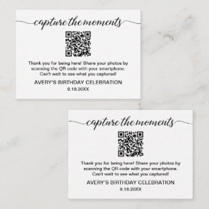 Cartão De Informações Compartilhe Fotos de Aniversário com QR Code Captu