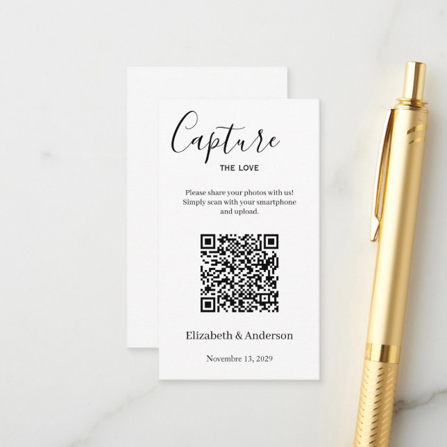 Cartão De Informações Compartilhe Fotos de Casamento com Código QR  (Frente/Verso In Situ)