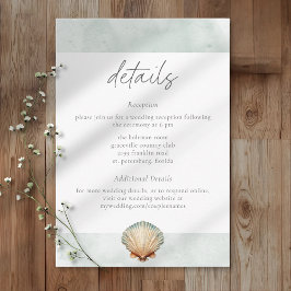 Cartão De Informações Conchas de água colorida Casamento Minimalista na