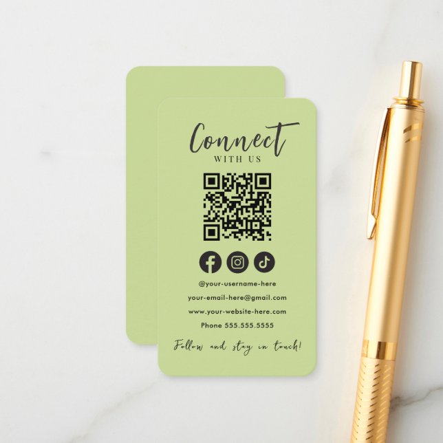 Cartão De Informações Conecte-se Conosco Mídia Social Código QR Verde Li (Frente/Verso In Situ)