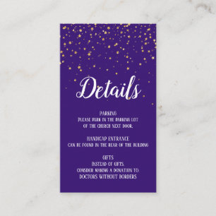 Cartão De Informações Confetti Dourado em Detalhes Roxos Inserir Placa