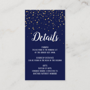 Cartão De Informações Confetti Dourado no Marinho Blue Details Insert Ca