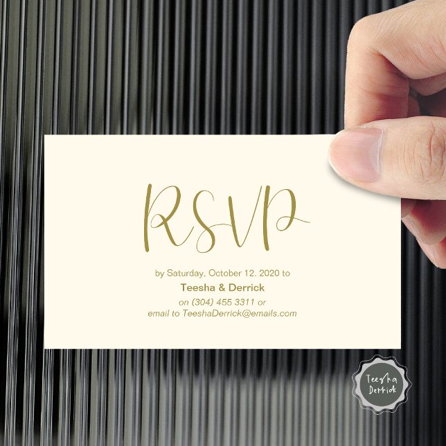 Cartão De Informações Confirmação de Casamento, responder, Script Minima (Wedding RSVP, respond, Minimalist Script Enclosure Card, in retro gold themed)