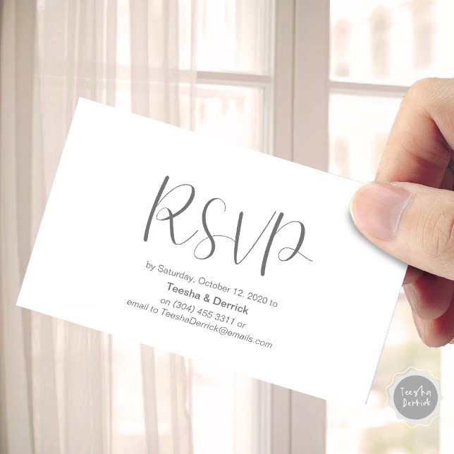 Cartão De Informações Confirmação de Casamento, responder, Script Minima (Wedding RSVP, respond, Minimalist Script Enclosure Card, in dark Grey themed)