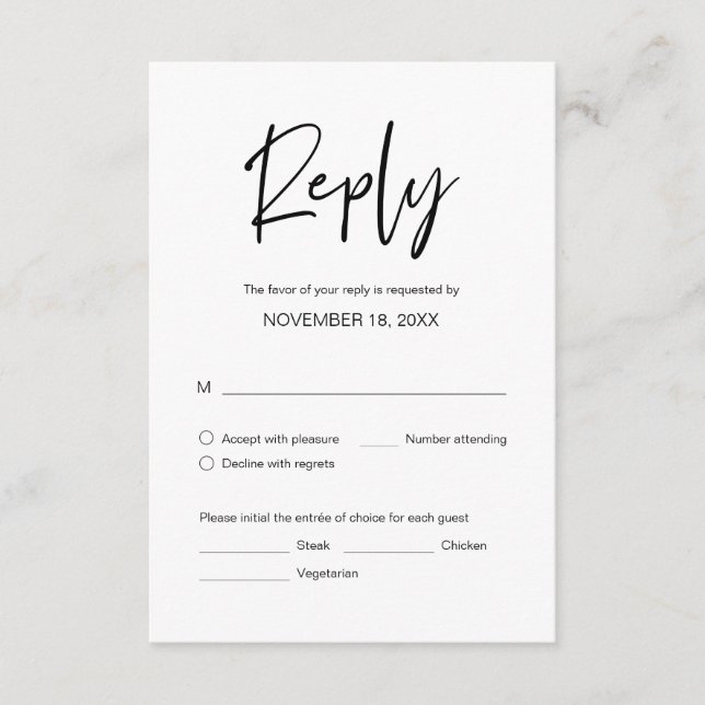 Cartão De Informações Confirmação de RSVP para Jantar de Casamento, opçõ (Frente)