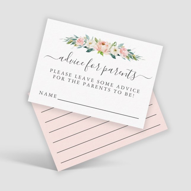 Cartão De Informações Conselhos de Chá de fraldas Floral Rosa para Pais (Criador carregado)