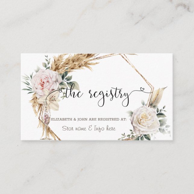 Cartão De Informações Copo de Champanhe com Moldura Dourada Floral (Frente)