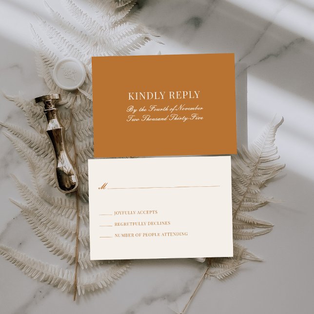 Cartão De Informações Copper Light Brown Old Money Wedding Mail In RSVP (Criador carregado)