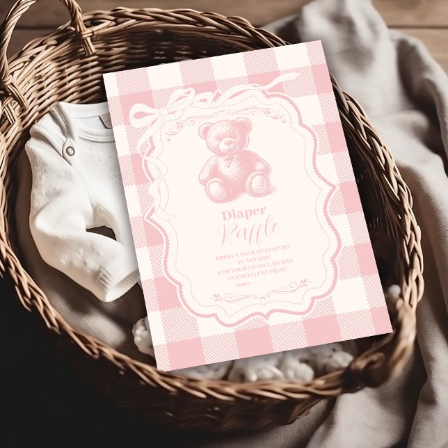 Cartão De Informações Coquette Gingham Teddy Francês Sorteio de Fraldas (Criador carregado)