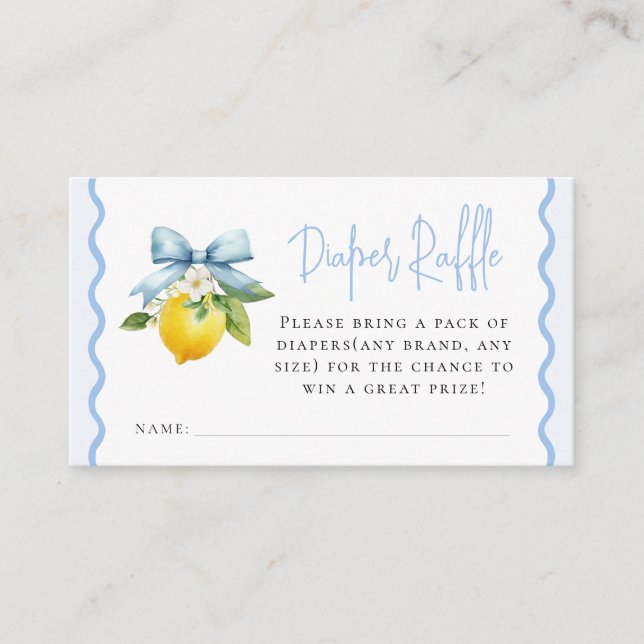Cartão De Informações Coquette Lemon Chá de fraldas Wavy Fralda Raffle (Frente)