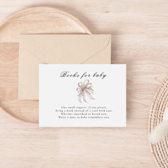 Cartão De Informações Coquette purple bow baby shower Books for baby  (Criador carregado)