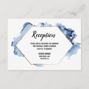 Cartão De Informações Cor de Água Azul Moderna com Quadro Dourado