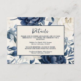 Cartão De Informações Cor de água floral azul-marinho e branca