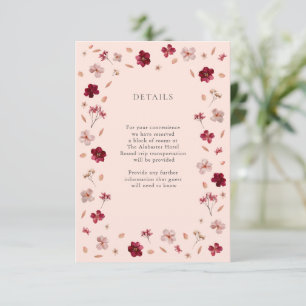Cartão De Informações Cor-de-rosa e creme vermelhos, detalhes florais do