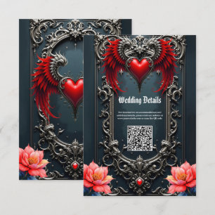 Cartão De Informações Coração Alado Carmesim Romance Gótico Elegante .