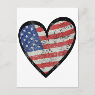 Cartão De Informações Coração da Bandeira Americana Vermelho Branco Azul
