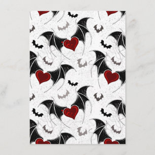 Cartão De Informações Coração de Halloween com asas de morcegos pretos